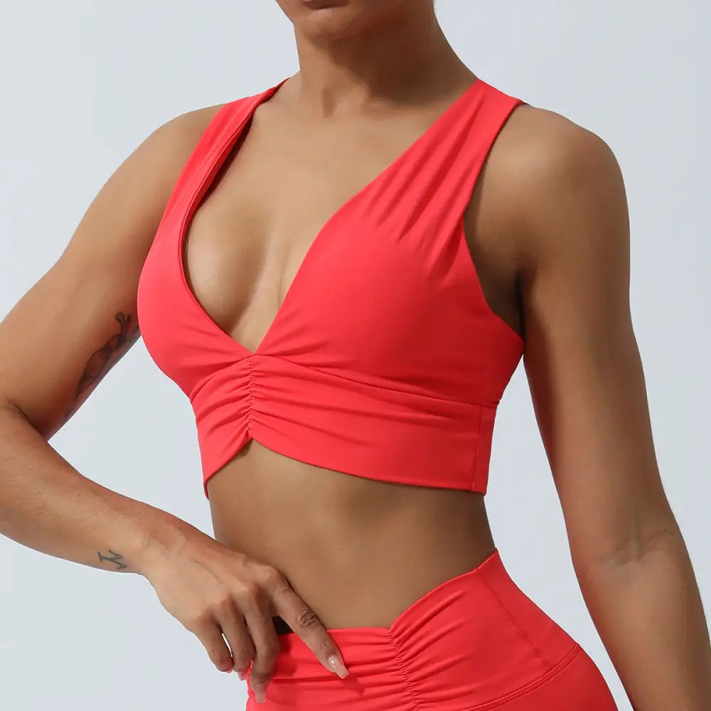 Cross Back Exercise Workout Yoga Bra - M / watermelon red - Activewear
