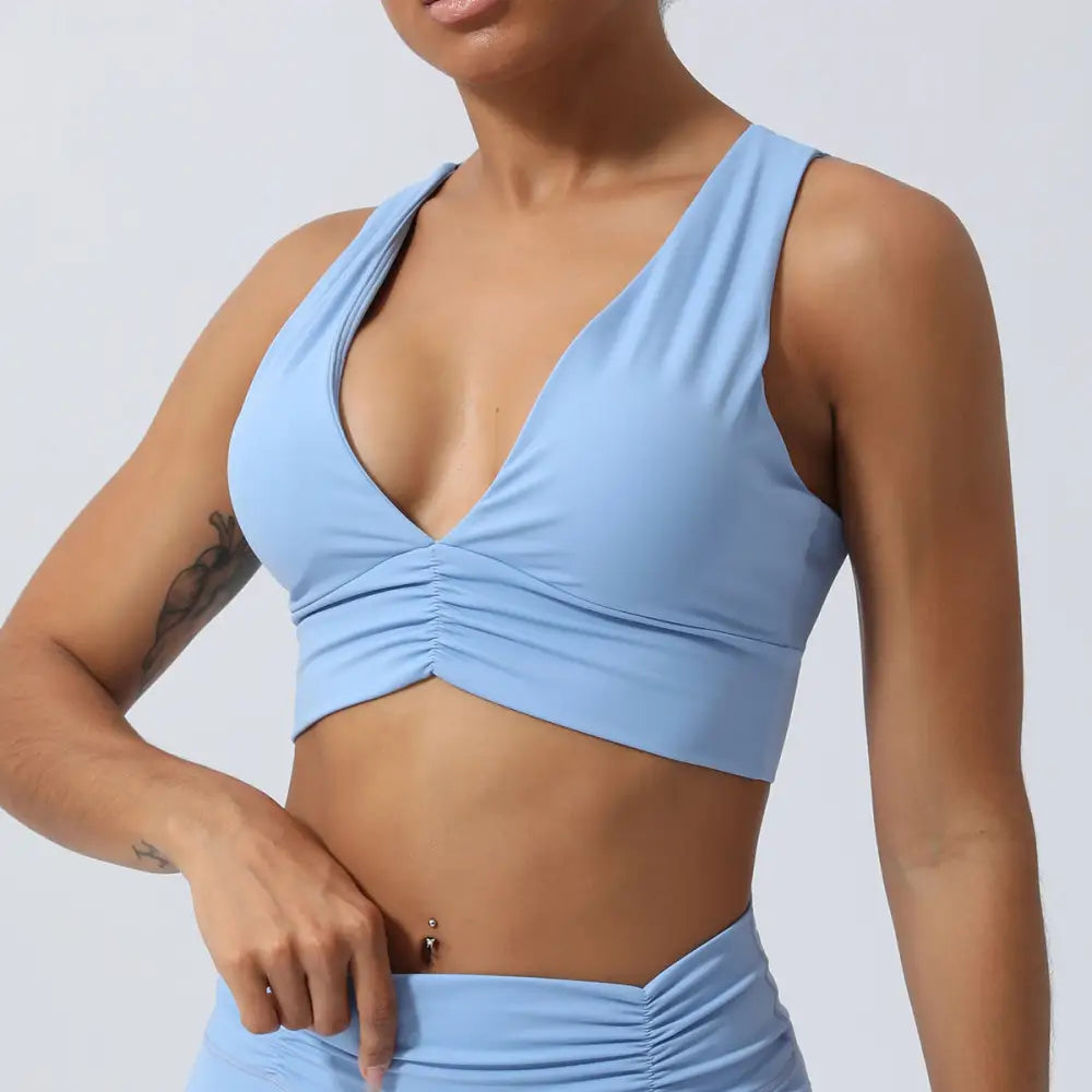 Cross Back Exercise Workout Yoga Bra - S / Cerulean blue - Activewear