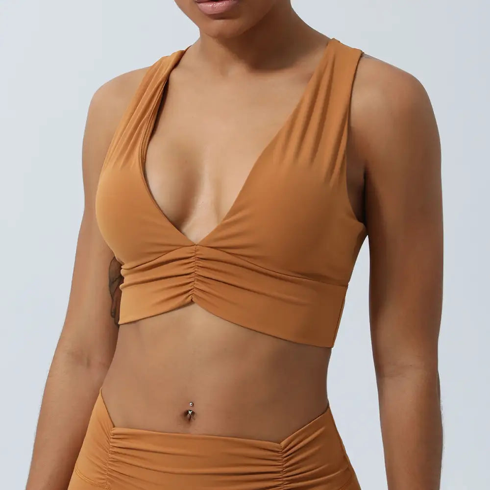 Cross Back Exercise Workout Yoga Bra - S / Khaki Brown - Activewear