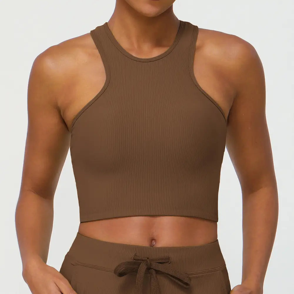 Cross Back Sports Yoga Bra - S / Tea coffee color - Activewear