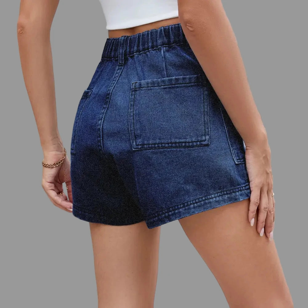 Denim Cargo Elastic Waist Shorts