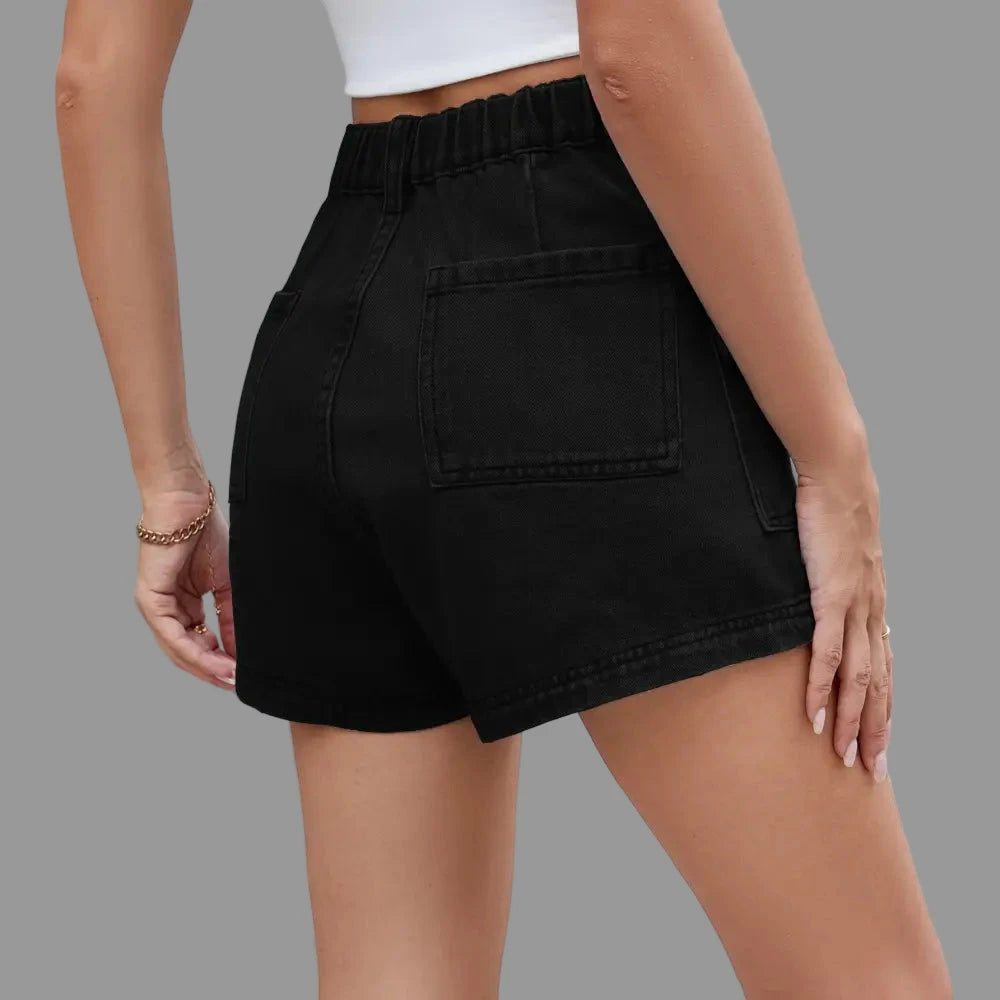 Denim Cargo Elastic Waist Shorts