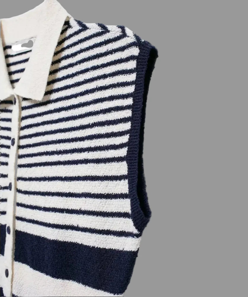 Diagonal Cut Collared Sleeveless Knit Dress - Dresses