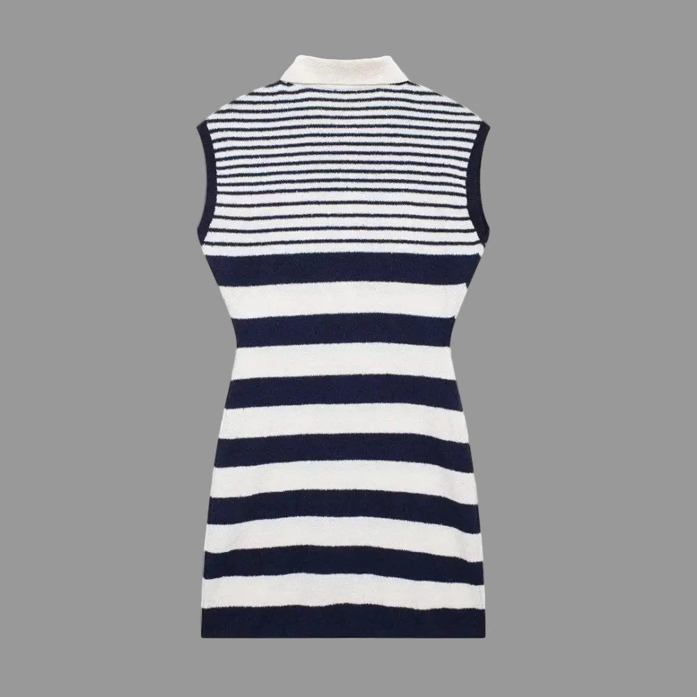 Diagonal Cut Collared Sleeveless Knit Dress - Dresses