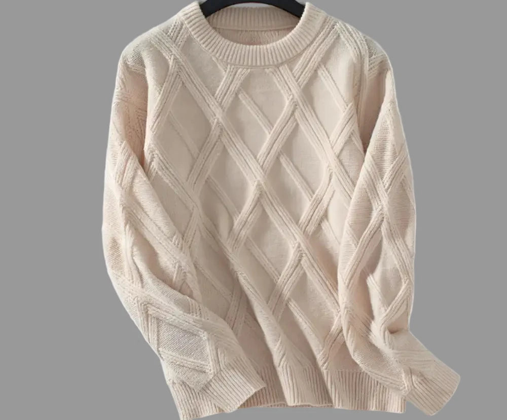 Diamond Pullover Knitted Sweater - S / Apricot - Sweaters & Cardigans