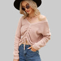 Drawstring Asymmetric Long Sleeve Shirt - S / Pink - Shirts & Blouses