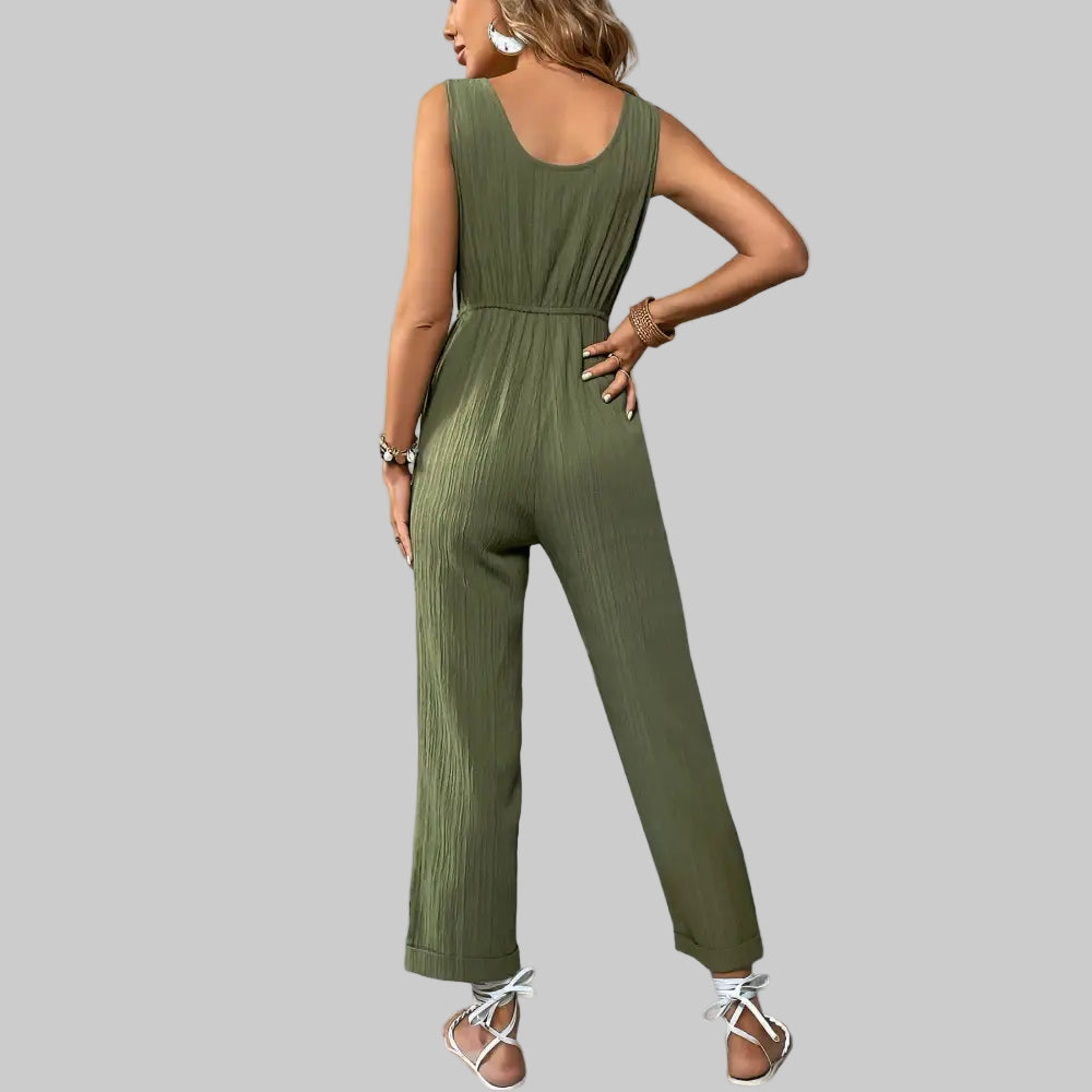 Drawstring Sleeveless Texture Jumpsuit - Jumpsuits