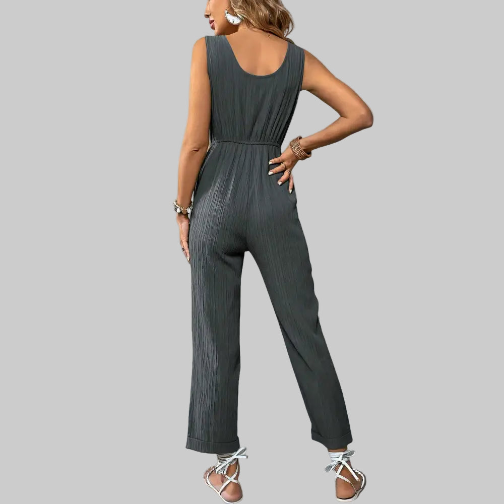 Drawstring Sleeveless Texture Jumpsuit - Jumpsuits