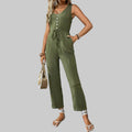 Drawstring Sleeveless Texture Jumpsuit - S / Army Green - Jumpsuits