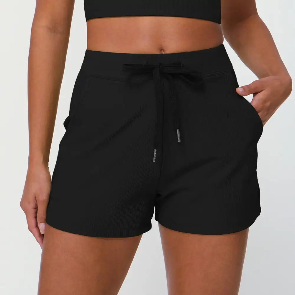 Drawstring Yoga Shorts Pocket High Elastic Exercise - S / Black - Activewear