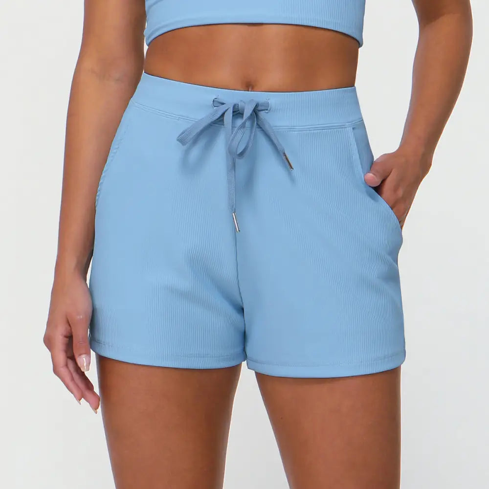 Drawstring Yoga Shorts Pocket High Elastic Exercise - S / light blue - Activewear