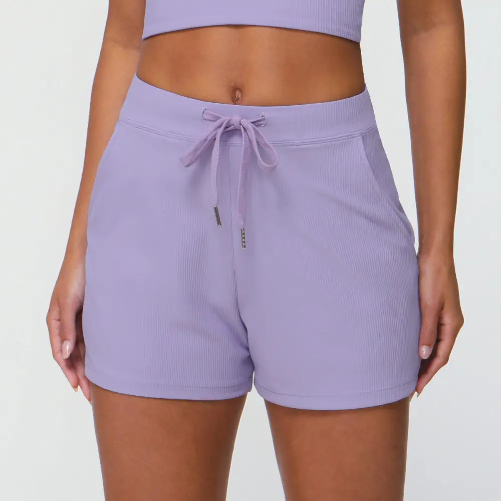 Drawstring Yoga Shorts Pocket High Elastic Exercise - S / Vanilla Purple - Activewear