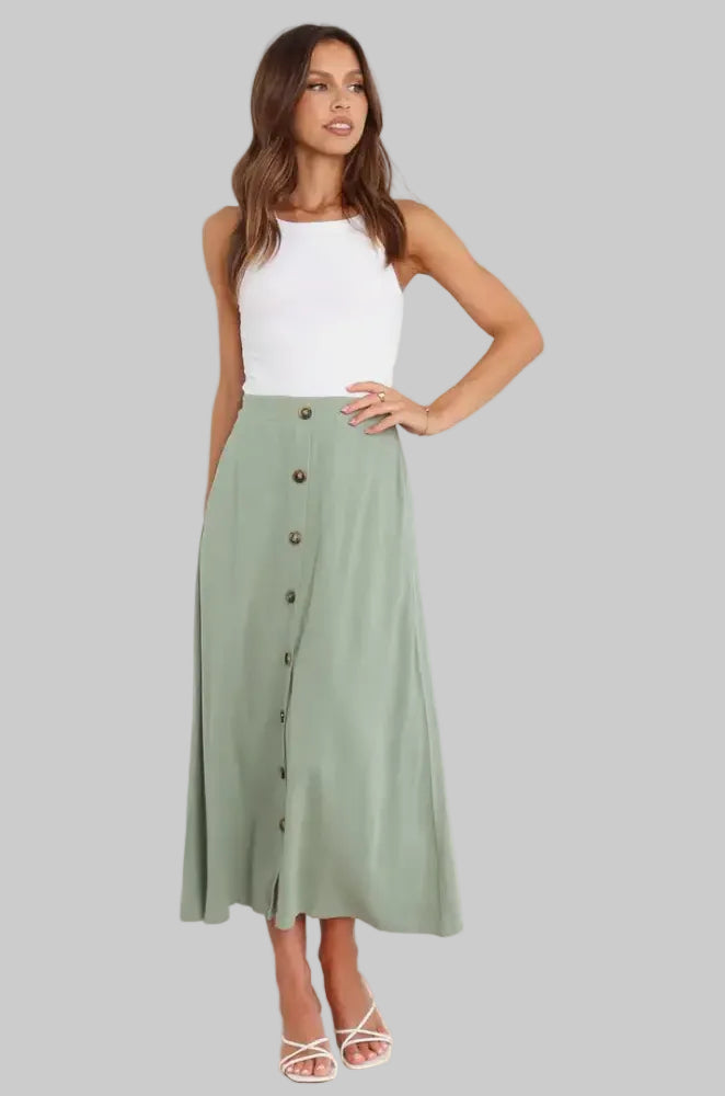 Elastic Waist Mid Classic Skirt - S / Mint - Skirts
