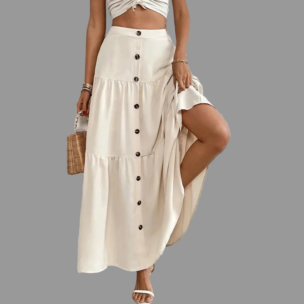 Elastic Waist Tiered Casual Skirt - S / Apricot - Skirts