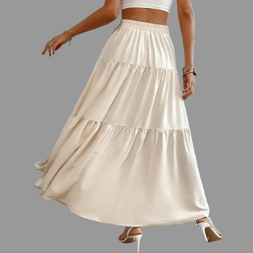 Elastic Waist Tiered Casual Skirt - Skirts