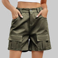 Elastic Waist Tooling Casual Denim Shorts - S / Army Green
