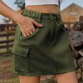 Elastic Waist Tooling Skirt - S / Army Green - Skirts