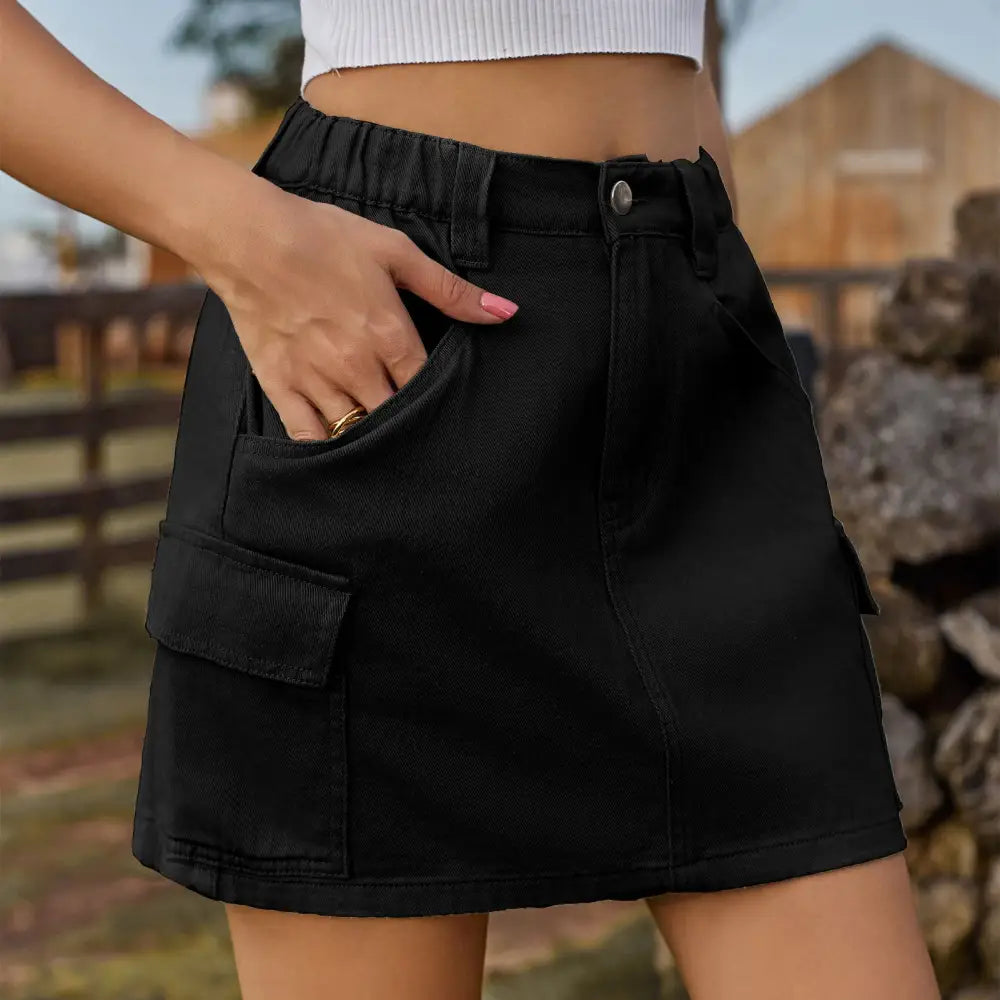 Elastic Waist Tooling Skirt - S / Black - Skirts