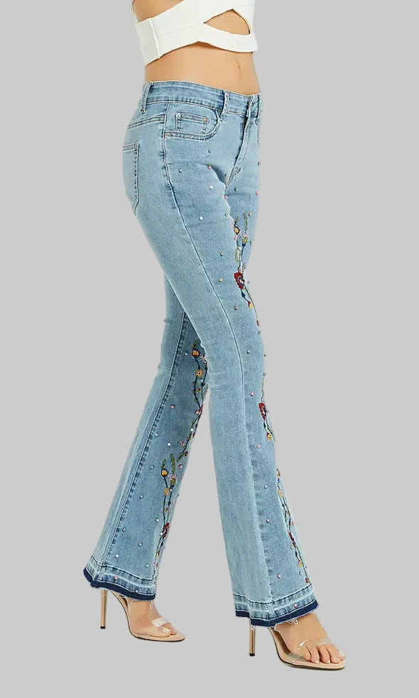 Embroidered Flared Jeans