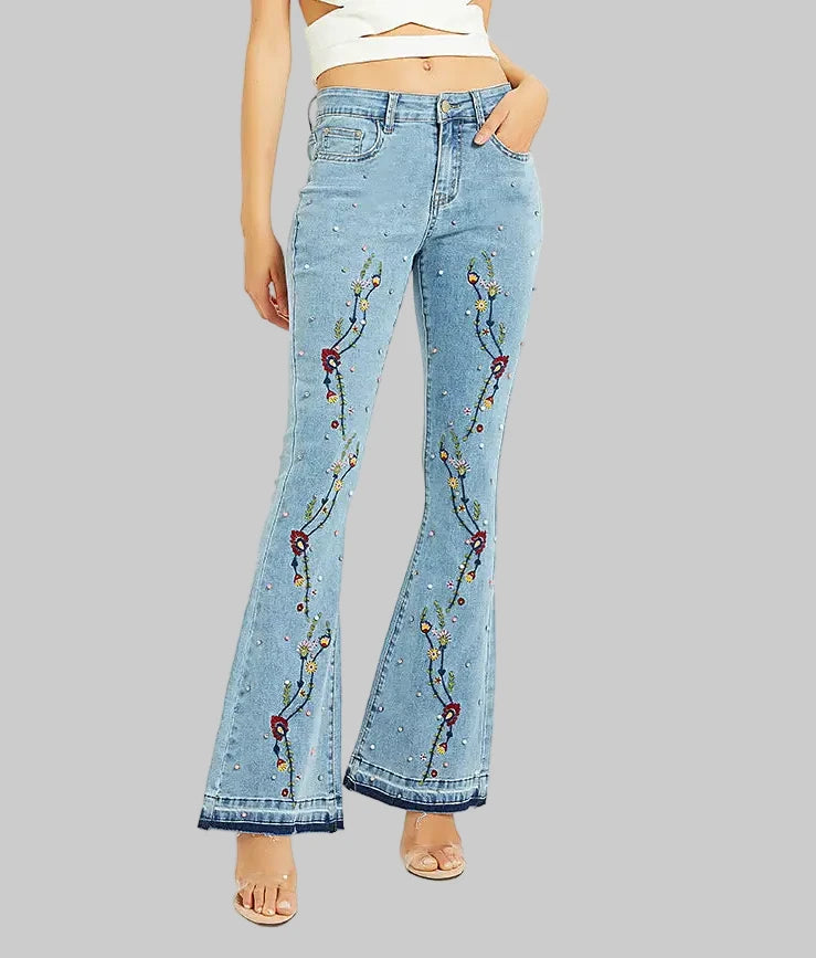 Embroidered Flared Jeans