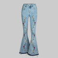 Embroidered Flared Jeans - S / light blue