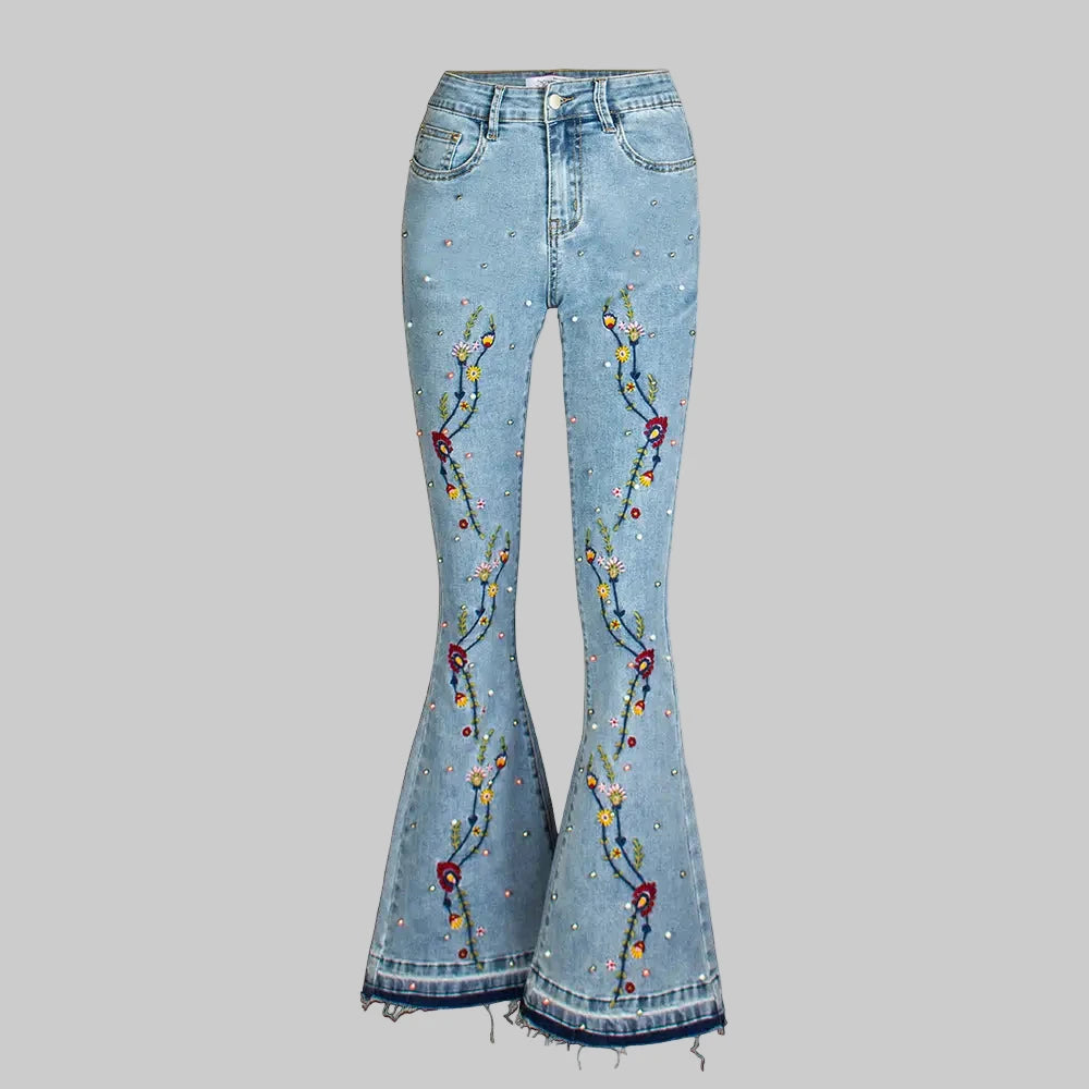 Embroidered Flared Jeans - S / light blue