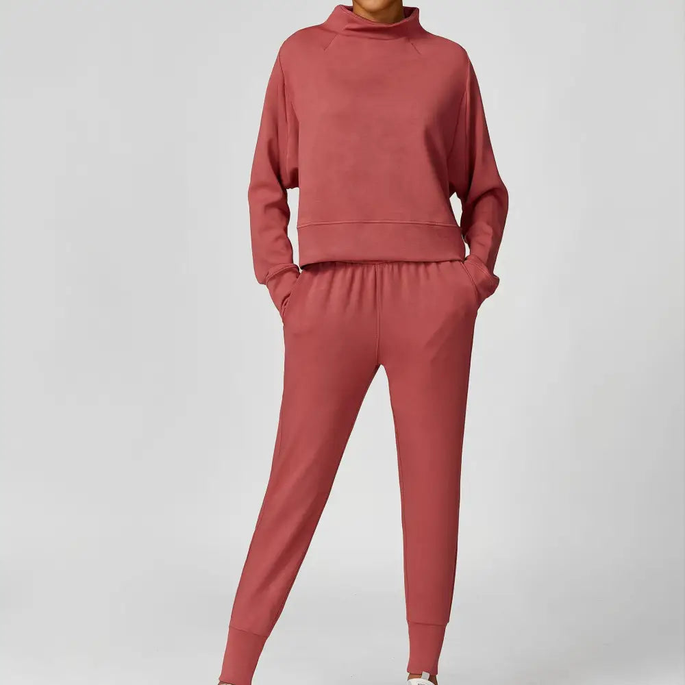 Exercise Sweatshirt Round Neck Trend Loose Casual Yoga Suit - S / Cameo Red Sweater - Activewear
