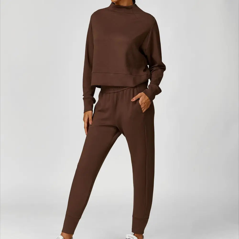 Exercise Sweatshirt Round Neck Trend Loose Casual Yoga Suit - S / Dark Coffee Sweater - Activewear