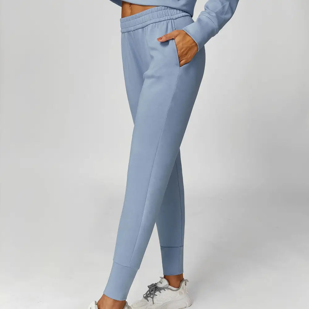 Exercise Sweatshirt Round Neck Trend Loose Casual Yoga Suit - S / Light Blue Sweatpants - Activewear