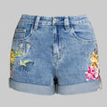 Exquisite Embroidered Floral Denim Shorts - S / light blue