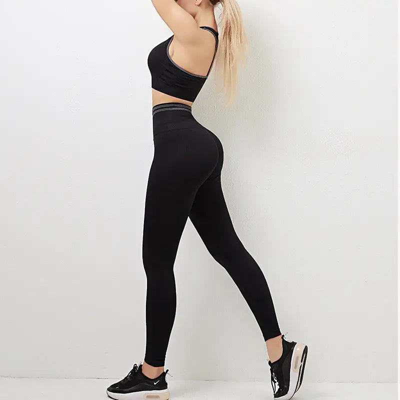 Fitness High Waist Yoga Sports Suit - S / Black Two-Piece Set - Activewear