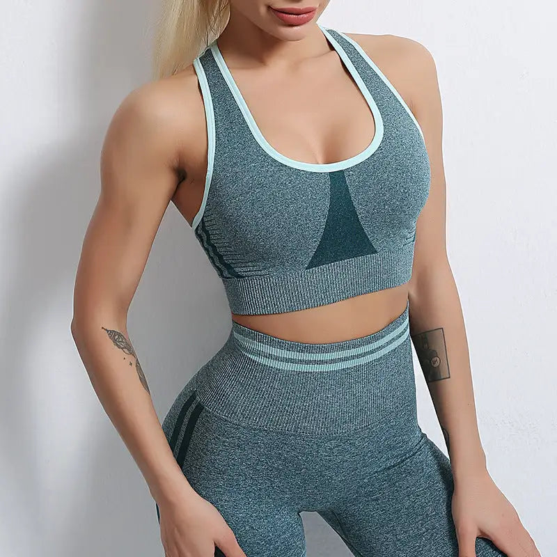 Fitness High Waist Yoga Sports Suit - S / Dark Green Bra - Activewear