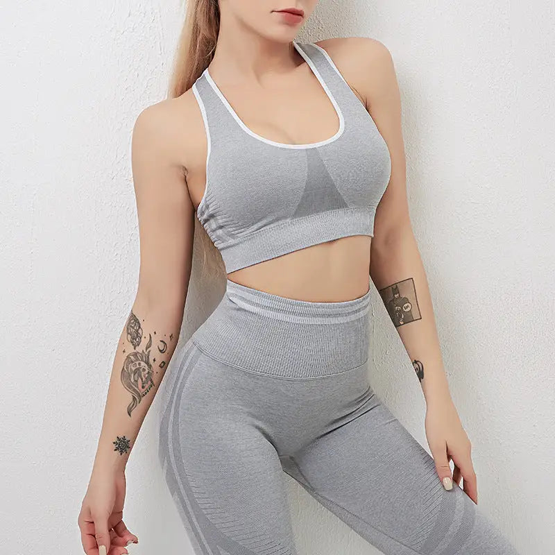 Fitness High Waist Yoga Sports Suit - S / Gray Bra - Activewear