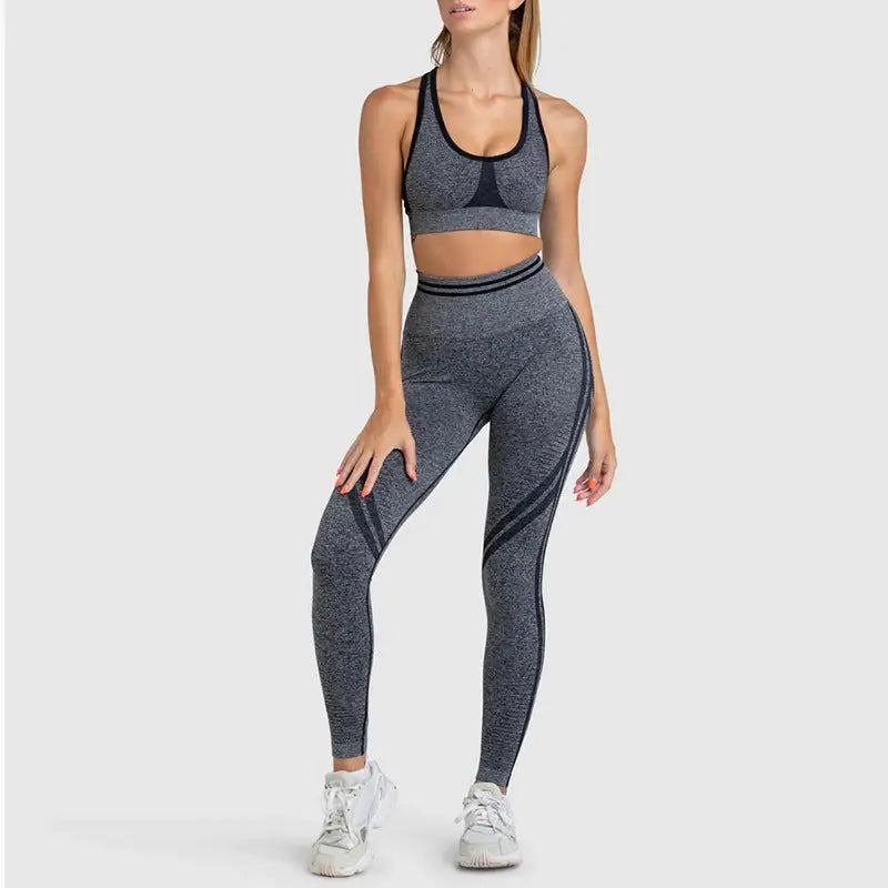 Fitness High Waist Yoga Sports Suit - S / Heather Gray Two-Piece Set - Activewear