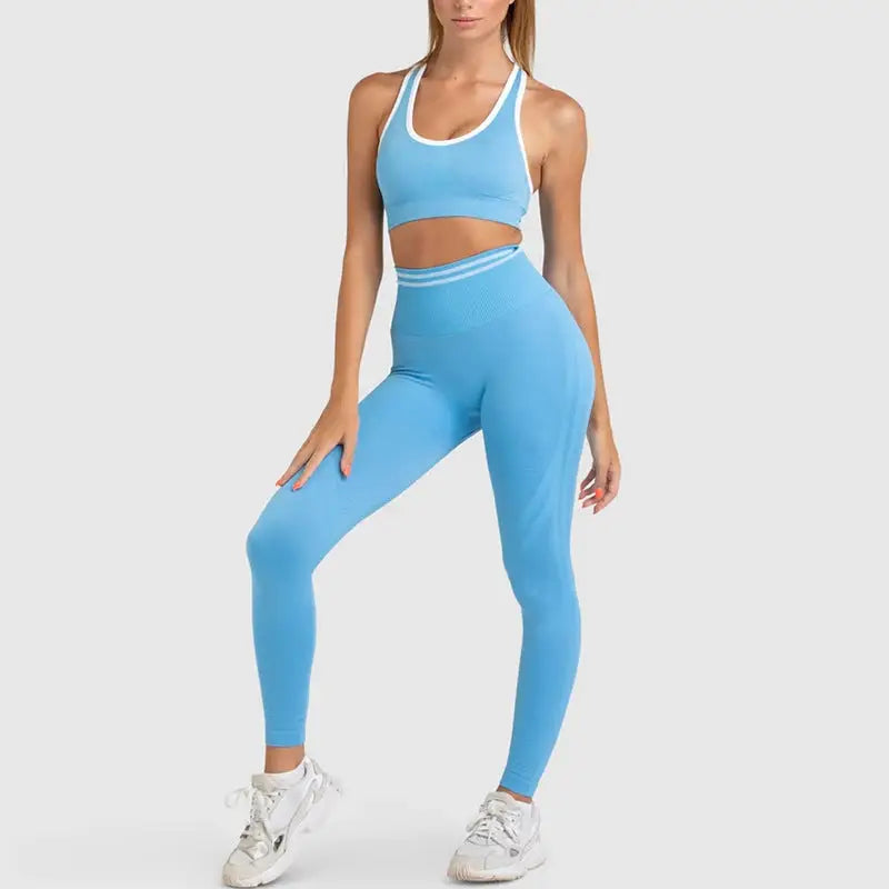Fitness High Waist Yoga Sports Suit - S / Lake Blue Two-Piece Set - Activewear
