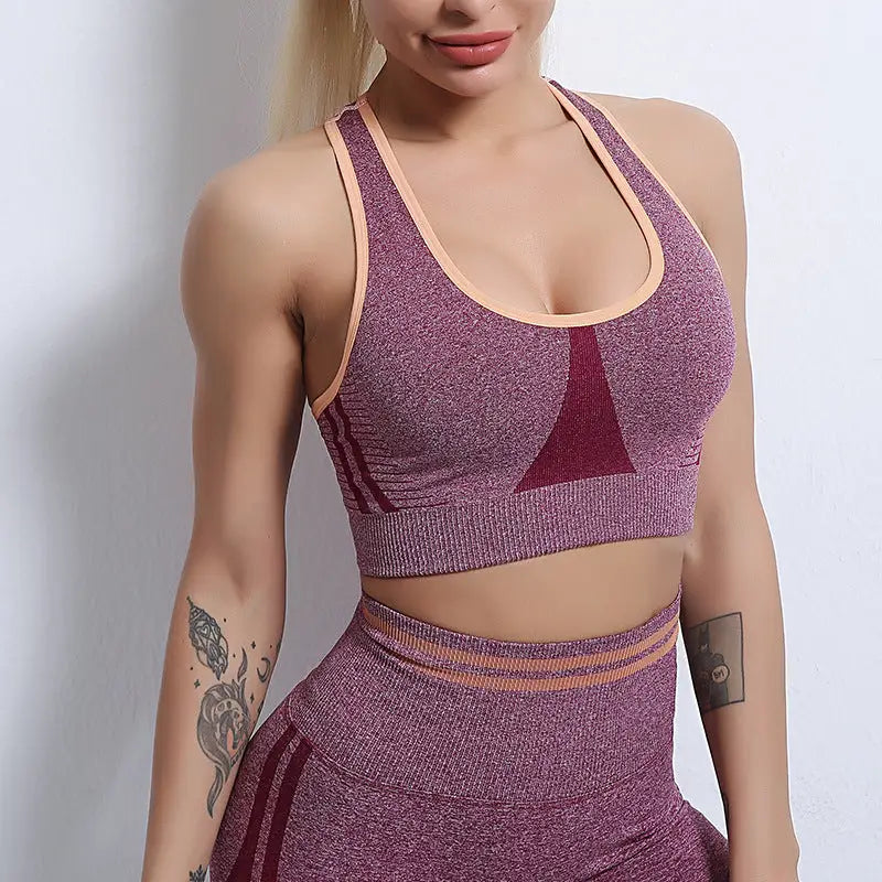 Fitness High Waist Yoga Sports Suit - S / Wine Red Bra - Activewear