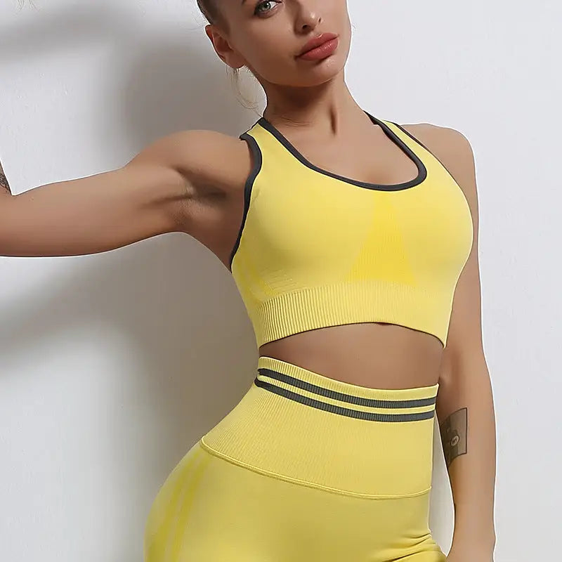 Fitness High Waist Yoga Sports Suit - S / Yellow Bra - Activewear