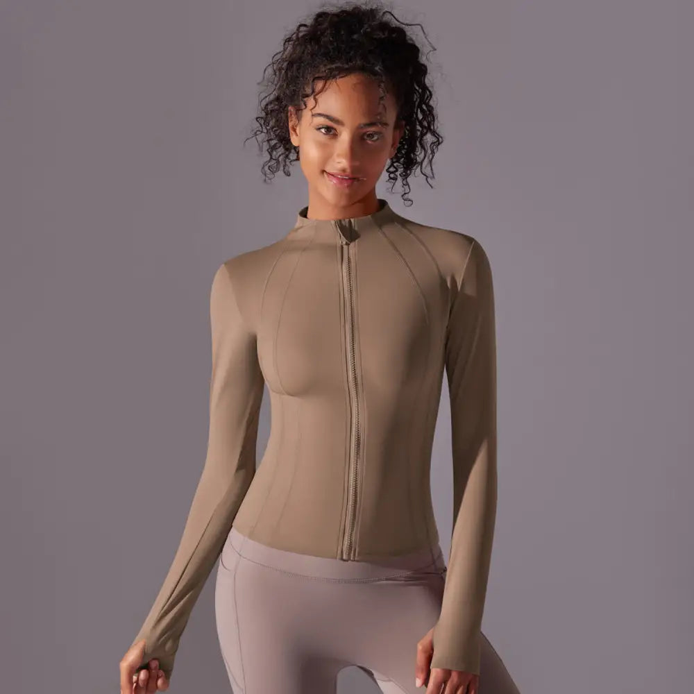 Fitness UV Protection Zipper Jacket - S / Zip Jacket-Cocoa Color - Activewear