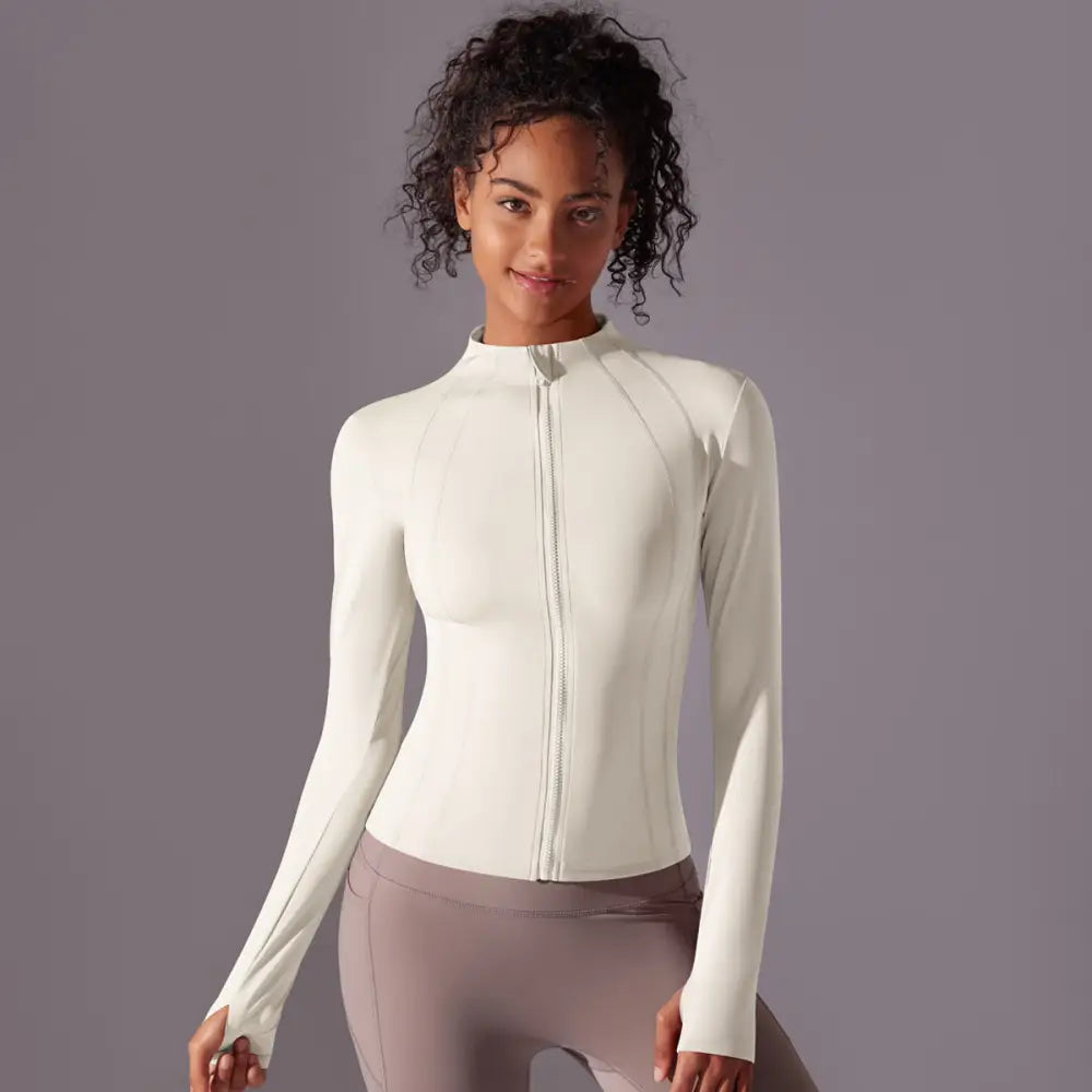 Fitness UV Protection Zipper Jacket - S / Zip Jacket-Ivory White - Activewear