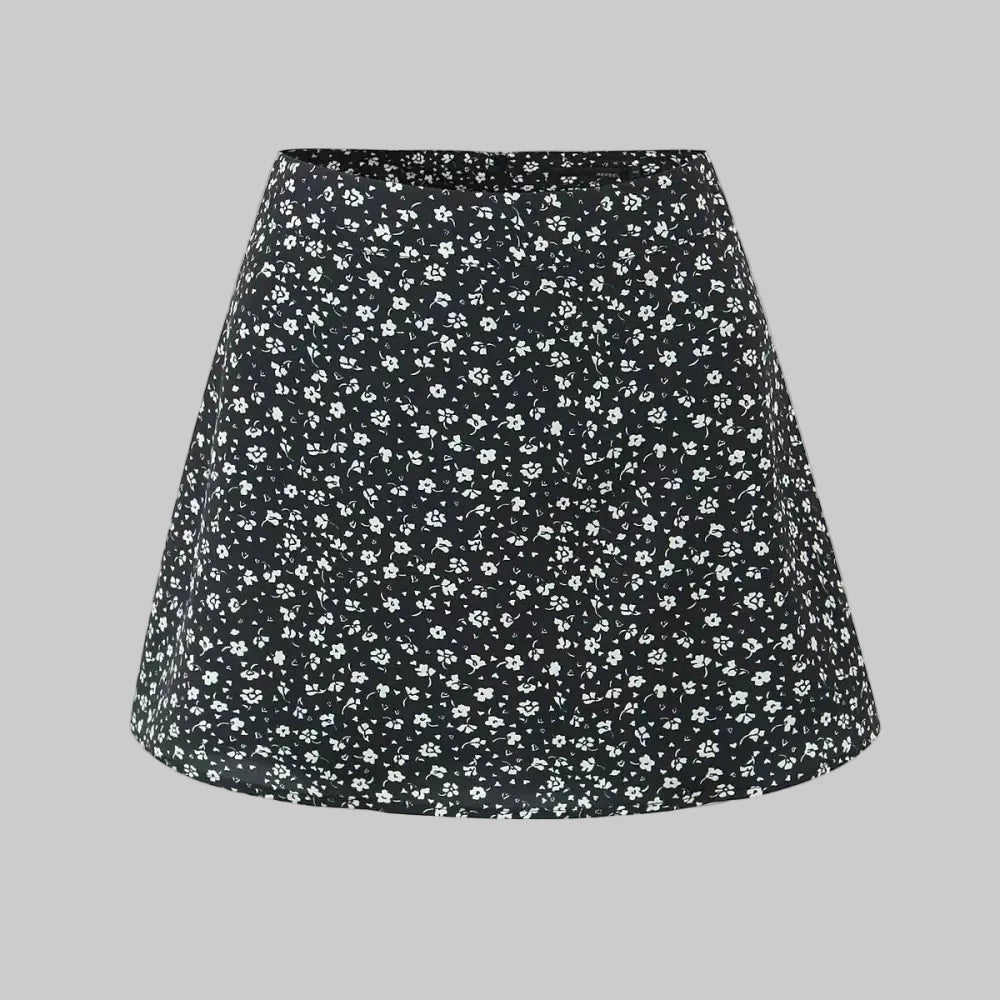 Floral A-Line Skirt - S / Black - Skirts