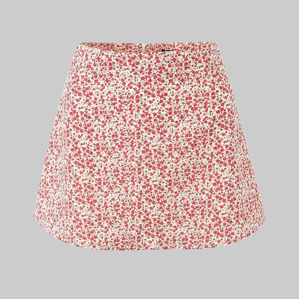 Floral A-Line Skirt - S / Red - Skirts