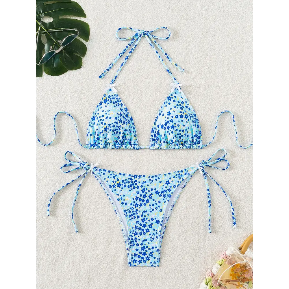 Floral Bow Lace-up Sexy Bikini - Bikinis