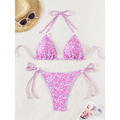 Floral Bow Lace-up Sexy Bikini - S / Purple - Bikinis