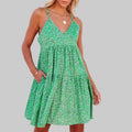 Floral Print Criss Cross Strap V-Neck Dress - Dresses