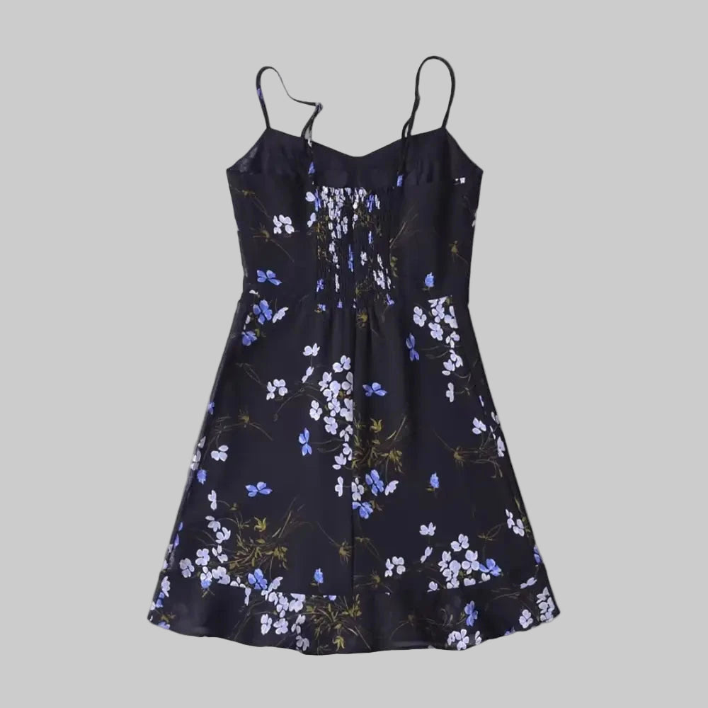 Floral Print Slim Sexy Ruffled Spaghetti Straps Dress - Dresses