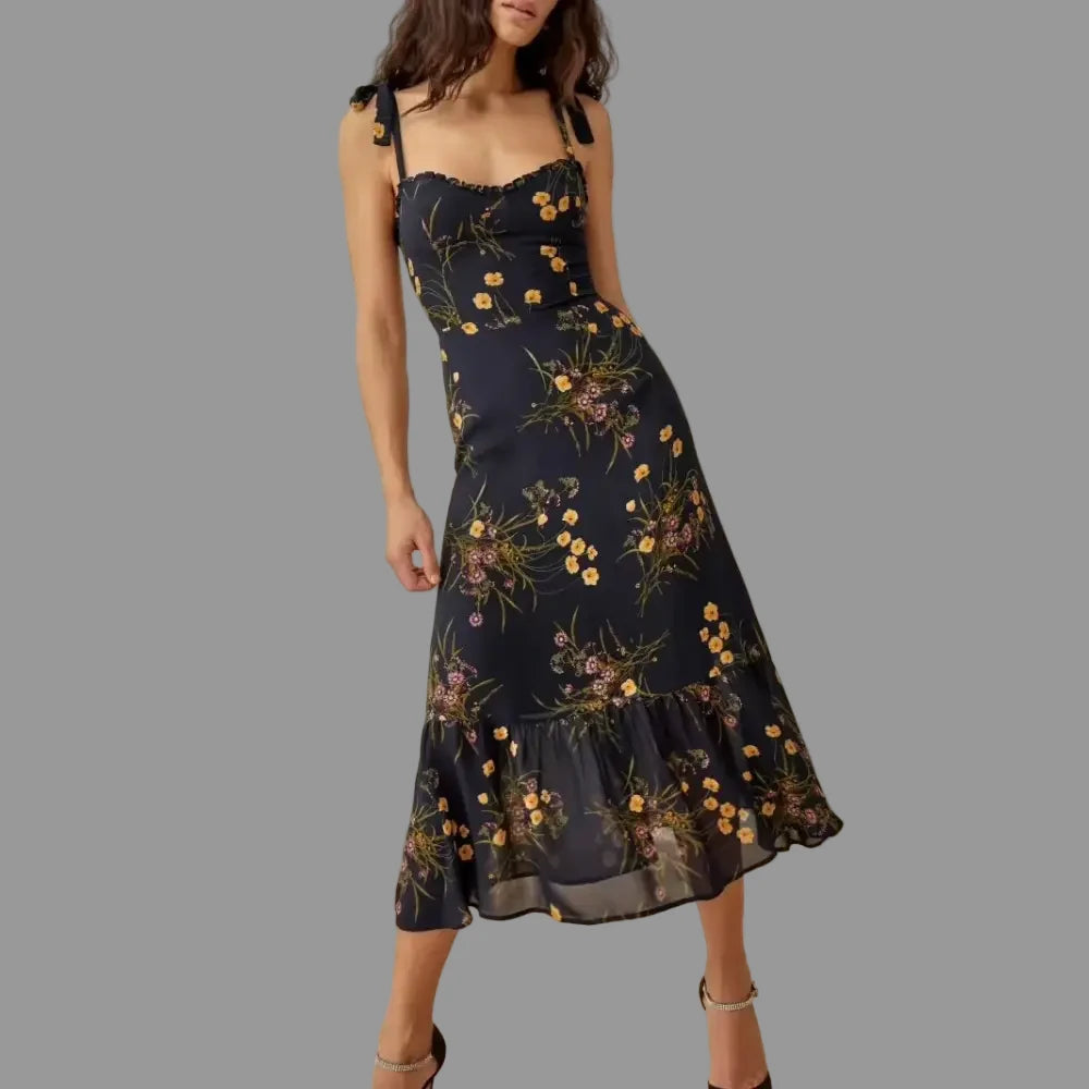 Floral Shoulder Strap Midi Dress - S / Multi - Dresses
