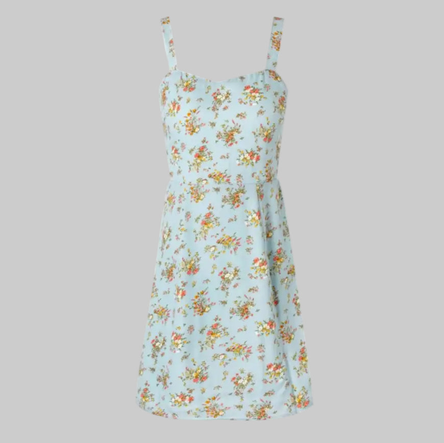 French Floral Back Pleated Zipper Dress - S / Multi - Dresses