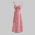 French Floral Shoulder Lace-up Midi Dress - S / Pink - Dresses