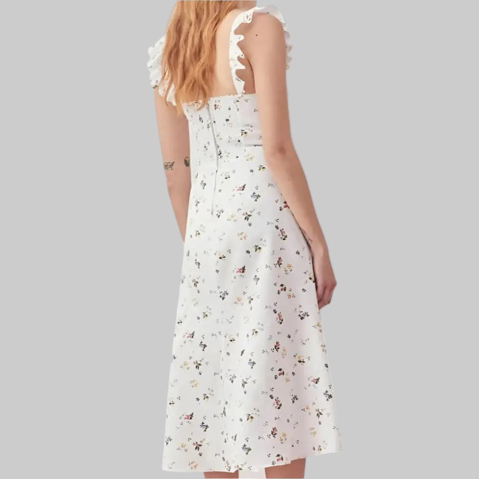 French Minority Sense Ruffle Shoulder Strap Dress - Dresses