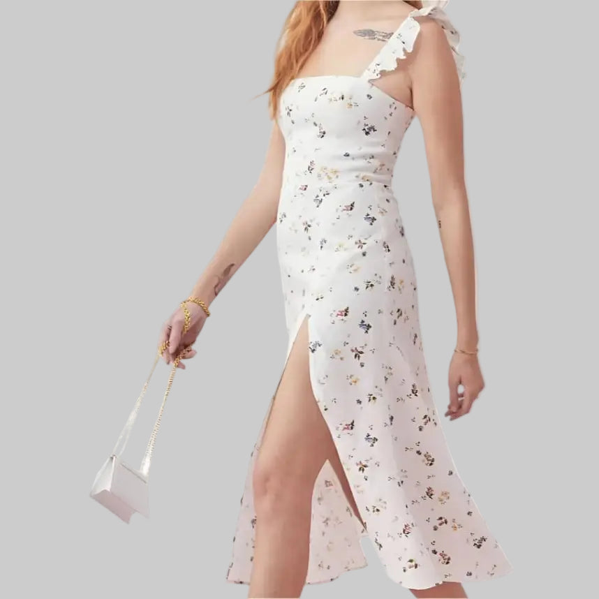 French Minority Sense Ruffle Shoulder Strap Dress - Dresses